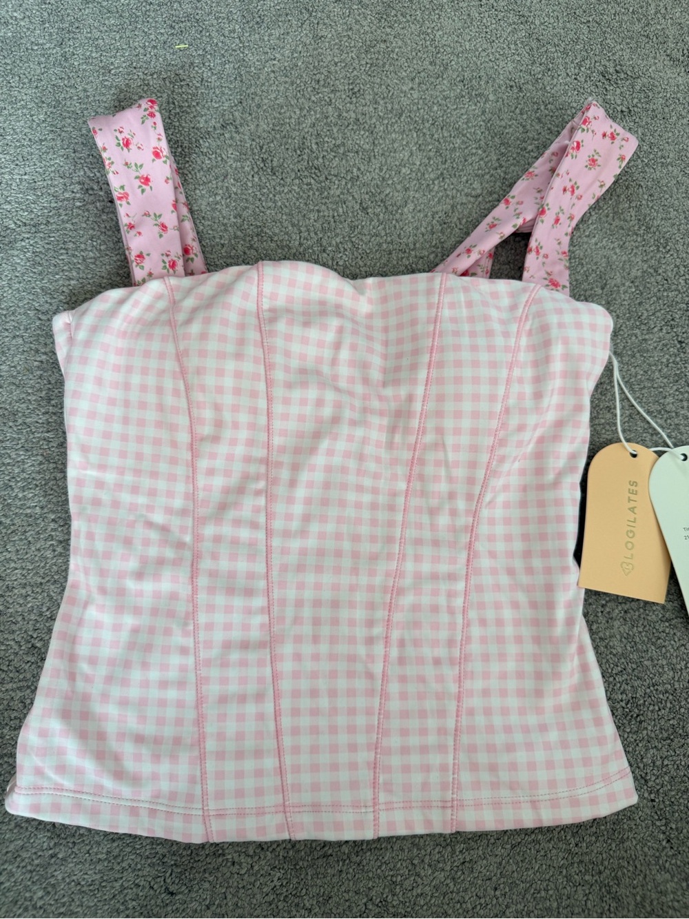 Blogilates Pink Gingham Tiny Bows Corset Tank - Picture 5 of 6